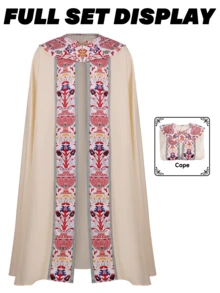Elegant Sleeveless Cape-Style Cosplay Dress, Collar, Regular Length Woven Fabric, Exquisite Print, Fashion Cosplay - Beige - View 1
