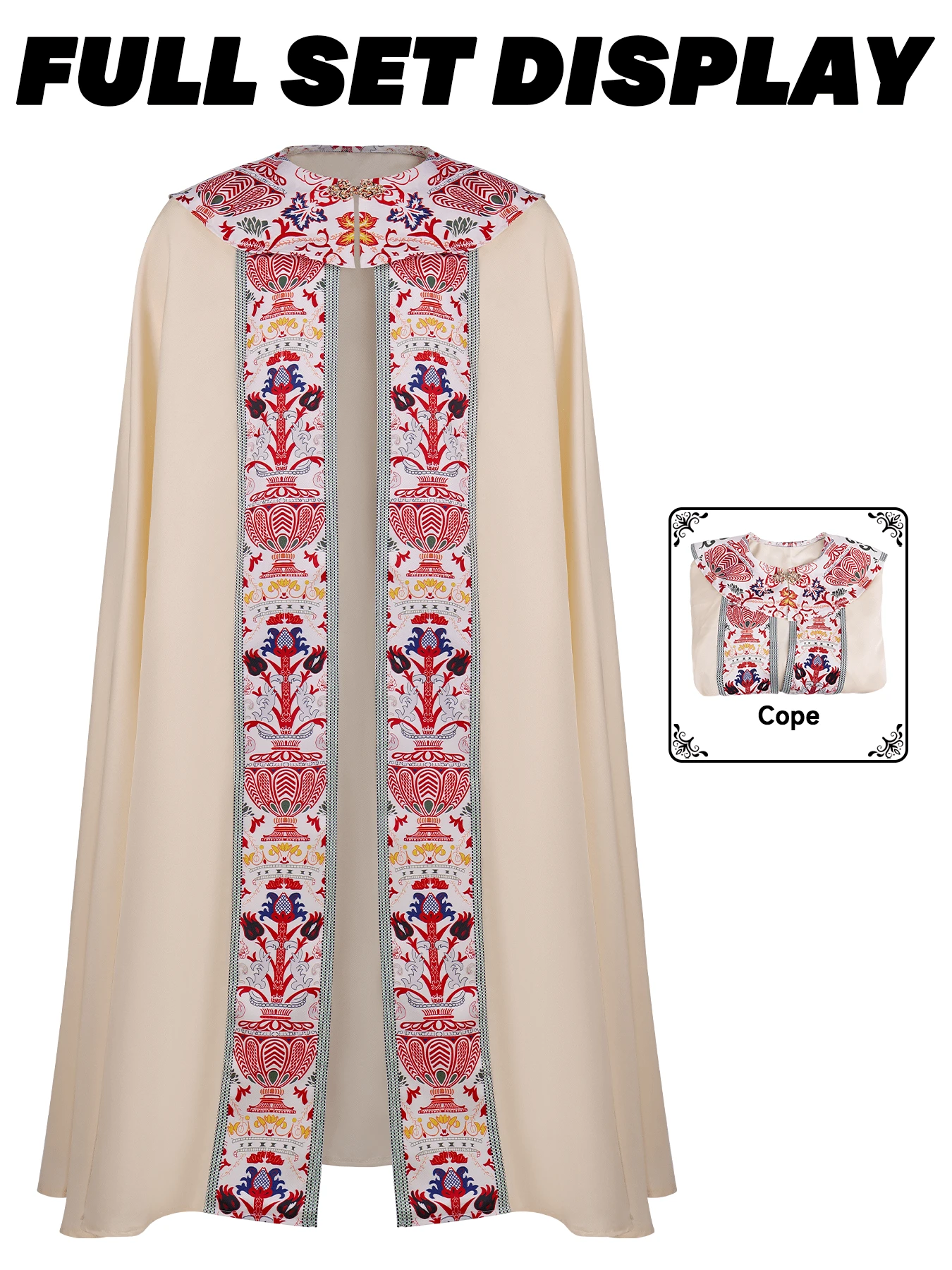 Elegant Sleeveless Cape-Style Cosplay Dress, Collar, Regular Length Woven Fabric, Exquisite Print, Fashion Cosplay - Beige - View 1