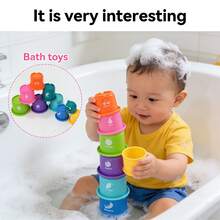 9pcs/Set Funny New Round Stacking Cups, Animal, Number And Fruit Multi-Pattern Design, Suitable For Bathing, Beach And Water Games. Ideal Gift For Holidays And Birthdays. - Multicolor - View 11