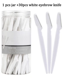 30/24/12/6/3/1pcs White Eyebrow Trimmer And Razor Set, Eyebrow Trimmer And Razor, Exfoliating And Hair Removal Tool, Body Hair Trimmer And Face & Eyebrow Razor Set, Long Handle Blade With Precision Protective Cover, Makeup, Affordable, Room Decor, Vanity, Travel, Bedroom, Makeup Accessories, Eyebrow Razor, Cheap, Christmas Gift, Cosmetics, Makeup Tools, Cheap Goods, Gift, Women's Gift, Christmas Gift, Giveaway, Travel, Cheap Items, Travel Essentials - White - View 9