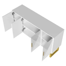 Modern And Luxurious 150cm White Sideboard With Textured Lacquered Doors And Gold Handles, 4-Door Model With Height-Adjustable Shelves. - White - View 7
