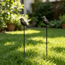 Garden Bird Stake Ground Insert Decoration - Rustic Style Outdoor Decor For Garden Lawn Flower Pot Floral Arrangement Atmosphere Enhancement, Suitable For Halloween, Thanksgiving, Christmas Gifts - 2 Birds - View 2