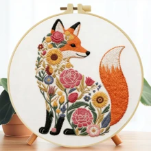 1 pieza 15*15cm/5.9*5.9in-20*20cm/7.9*7.9in, Juego de bordado de animales en arbustos de flores, Juego de bordado hecho a mano DIY para principiantes adultos, Regalo para el hogar, Regalo de costura para mujeres, Incluye manual de usuario, tela impresa, marco de bordado, aguja e hilo. - A - Ver 11