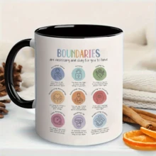 Esta taza  con el tema "Límites personales saludables"  busca promover el autocuidado. Su diseño minimalista en cerámica la convierte en un regalo ideal para cumpleaños o para la oficina. - Negro - Ver 1