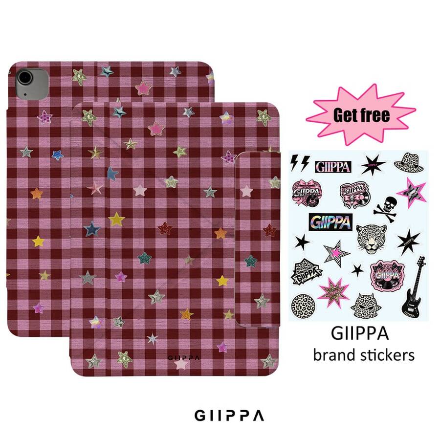 GIIPPA 1個馬卡龍格紋與彩色星星印花Y型折疊磁吸平板保護殼,PU皮革外殼防彎曲背板,多角度支撐,自動休眠/喚醒,可愛美學輕量設計,適用於學校、辦公室和日常使用,相容於iPad Mini 6/7、Air 2/3/4/5/11/13" (M2/M3 2024-2025)、5/6/7/8/9/10/11代、Pro 10.5/11/12.9",Summer Obal Na,保護殼,11 A16保護殼,保護套 - 多色3 - 查看 1