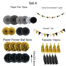 Party Decorations, Black And Gold Paper Fans, Pom Poms, Garlands, Ropes, Paper Tassels Suitable For Graduation Celebration, New Year, Wedding, Birthday Party - Black and Gold Paper Flower Ball Cover - View 10