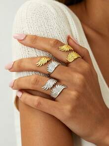 3pcs/1pc INS Style Wing Women's Gold Jewelry Ring, Stainless Steel Material, Suitable For Daily Wear, Party, Holiday Gift - Multicolor - View 2