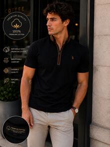 T8571 DEWBERRY Men T-SHIRT WITH ZIPPER - Black - View 2