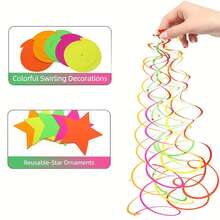 20/40pcs Reflective Neon Vortex Decorations - Colorful Hanging Tassels, Five-Pointed Star Fluorescent Spirals, Star Hanging Ornaments, For Ceiling, Birthday Party, Neon Party, Bar, Party Backdrop, Dance Party And Bachelor Party - One Size - View 6