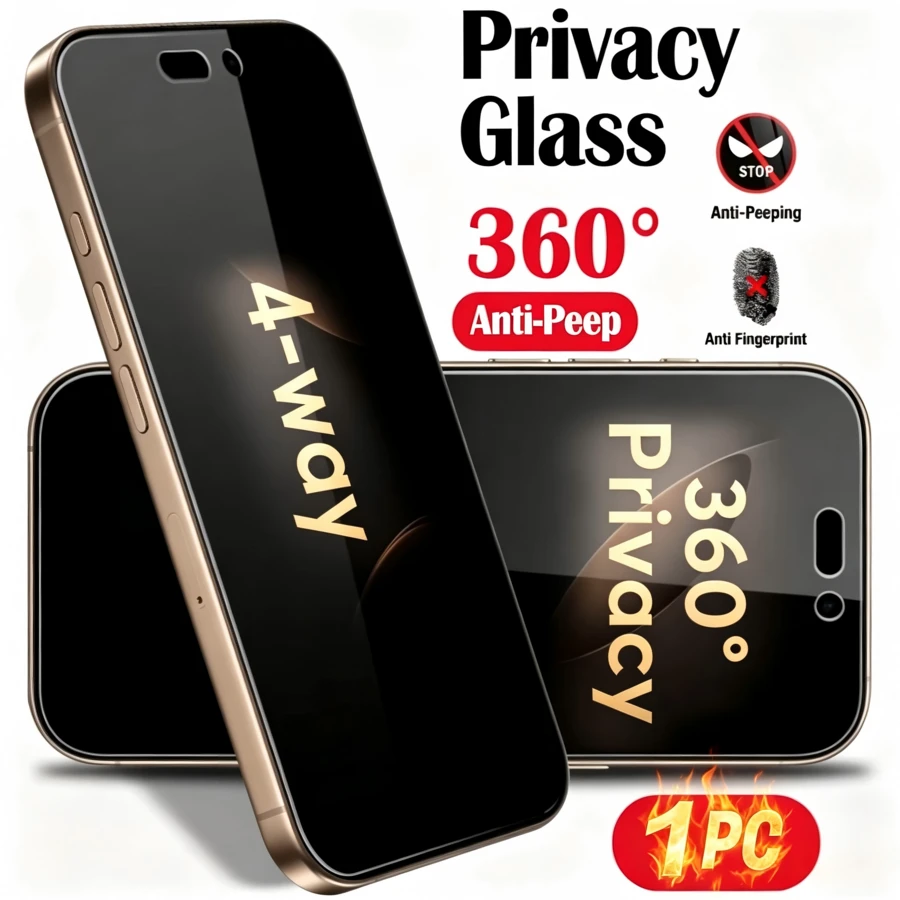XINHONGYU 1片 360°全覆蓋隱私鋼化玻璃螢幕保護貼，4層防護，5倍強化玻璃，防偷窺、防摔、防刮、防指紋，無氣泡易安裝，相容手機殼，適用 17 Pro Max/17 Pro/17 Air/17/16E/16 Pro Max/16 Pro/16 Plus/16/15 Pro Max/14 Pro Max/13/12/11/XS Max/XR - 黑色 - 查看 1