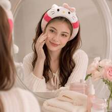 MINISO Sanrio Hello Kitty 毛絨化妝髮箍，粉色拼色蝴蝶結髮箍，適用於洗臉、護膚和 SPA - 彩色 - 查看 2