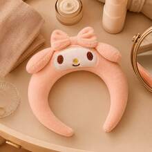 1pc MINISO Sanrio Character Decorative Headband For Daily Face Washing Back To School Season Cute My Melody Fluffy Ears Headband For Women Everyday Hair Accessories Pretty BFF Gift Choice - Baby Pink - View 3