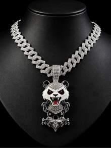 1pc Fully Rhinestoned Panda Animal Pendant Necklace, Fashionable Shiny Hip-Hop Style Accessory, Suitable For Daily Wear - Panda Pendant Necklace - View 3