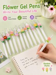Cute 3D Flower Decor Retractable Gel Pen, Ins Fresh Style ST Point Smooth Writing Neutral Pen, Portable School Homework Stationery Ballpoint Pen - Multicolor - View 1