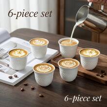 6pcs/Set Textured Ceramic Qahwa Coffee Cups, Gift Box, Gold Rim Small Arabic Coffee Mugs, Suitable For Saudi National Day Party, Middle Eastern Cafes, Arabic Coffee And Espresso Drinking - Multicolor - View 5