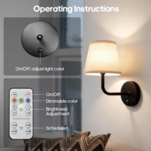 1pc/2pcs Remote Control Wall Light, Fabric Lampshade Night Light, Wireless Wall Lamp, Touch/Remote Dimmable, Timer Function, Home Decor Atmosphere Light, Suitable For Bedroom, Stairs, Hallway, Bathroom (1800mAh) - USB - View 4