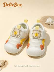 Zapatos para caminar de bebé de estilo suave y lindo, diseño de zapato versátil con malla transpirable y estampado de oso de dibujos animados - Beis - Ver 3