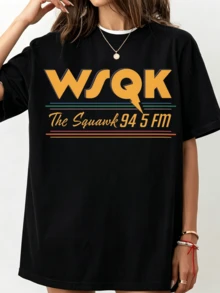 Strangerss Thingss WSQK Logo Crew-Neck Printed Men's Fashion Short-Sleeved Sports T-Shirt - 黑色 - 查看 1