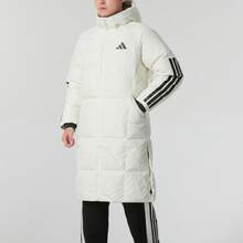 adidas 3-Stripes 運動生活系列 保暖長版連帽羽絨外套 男款 漢玉白 - 漢玉白 - 查看 4