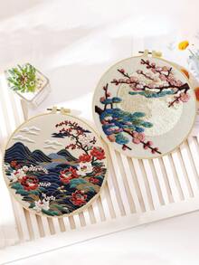 1套刺繡套裝，尺寸15*15cm/5.9*5.9in-20*20cm/7.9*7.9in，主題：美麗風景，附刺繡圈，手工DIY刺繡套裝，適合成人與初學者，包含說明書、印花布料、刺繡圈、針與線，可用作家居裝飾，送給家人和朋友的禮物 - A - 查看 9