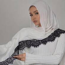 Romantic Lace Patchwork Modal Muslim Hijab, Elegant Muslim Hijab With Lace Arabic Abaya Hijab - Multicolor - View 19
