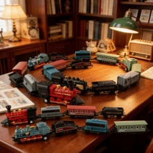[4set]Vintage Steam Train Model | Connectable Carriage Sliding Desktop Sand Table Ornament Creative Dynamic Collectible Toy - Suitable For: Teenagers/Adults/Desktop Decor, Holiday/Birthday/Christmas/Easter/Collection - Gift Exchange - Perfect Gift - Perfect Present, 14+ Toy - (5 Straight Tracks * 5 Curved Tracks) - Multicolor - View 7