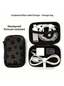Black Leopard Print EVA Hard Shell 4.3 Inch Compact Storage Box - Travel Protective Storage Bag, Suitable For Electronic Accessories, Earphones, Hard Drives And Data Cables; Shockproof Zipper Pouch (Storage Box Only) - Multicolor - View 3