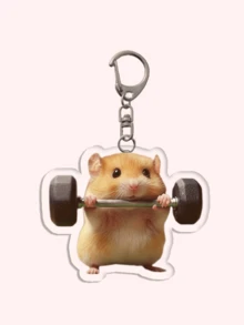 1pc Cute Hamster Acrylic Keychain, Heart, Toy Car, Fitness Dumbbell Pendant, Suitable For Bags, Lanyards And Keys, Exquisite Gift Choice For Lovers, Family And Party - Multicolor - View 7