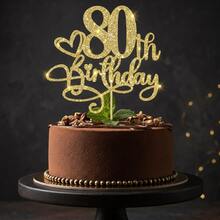 1pc Gold Glitter Birthday Cake Topper For Milestone Anniversary Party Decorations, Sparkly Cake Picks For 20th 21th 30th 40th 50th 60th 70th 80th Birthday Celebration - Classic Heart Birthday - View 7