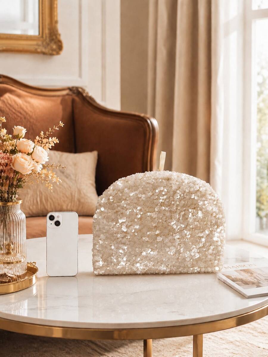 1pc Shiny Sequin Teapot Insulated Cover, Dessert Tray Cover, Fabric Cover - Multicolor - View 1