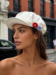 1pc Vintage Linen Button Octagonal Hat, Windproof, Sun Protection, UV Protection, 3D Textured, Foldable, Fashionable Versatile, Elegant Style, Soft And Comfortable - A - View 4