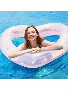 1pc Sequin Heart-Shaped Swim Ring For Adults, Heart Design, Extra Large Thickened Inflatable Life Buoy Drift Float - Multicolor - View 4