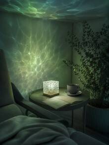 1pc [Water Ripple Projection Lamp] Square Colorful Ocean Wave Light, Bedside Tabletop Atmosphere Night Light | Suitable For Dorm, Bedroom, Living Room, Home Decor - Multicolor - View 8