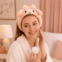 1pc MINISO Sanrio Character Decorative Headband For Daily Face Washing Back To School Season Cute My Melody Fluffy Ears Headband For Women Everyday Hair Accessories Pretty BFF Gift Choice - Baby Pink - View 2
