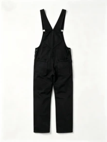 Black Washed Denim Overalls For Men, Adjustable Strap Wide Leg Workwear Bib Jumpsuit - Black - View 4