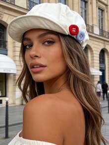 1pc Vintage Linen Button Octagonal Hat, Windproof, Sun Protection, UV Protection, 3D Textured, Foldable, Fashionable Versatile, Elegant Style, Soft And Comfortable - A - View 2