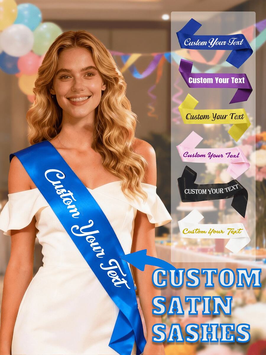LICVIC Customized Birthday Sashes With Text, Personalized Sashes, Bachelor/Bachelorette Party Sashes, Birthday Queen Sashes, Retirement Sashes, Ribbon Belts. - Style a - View 1