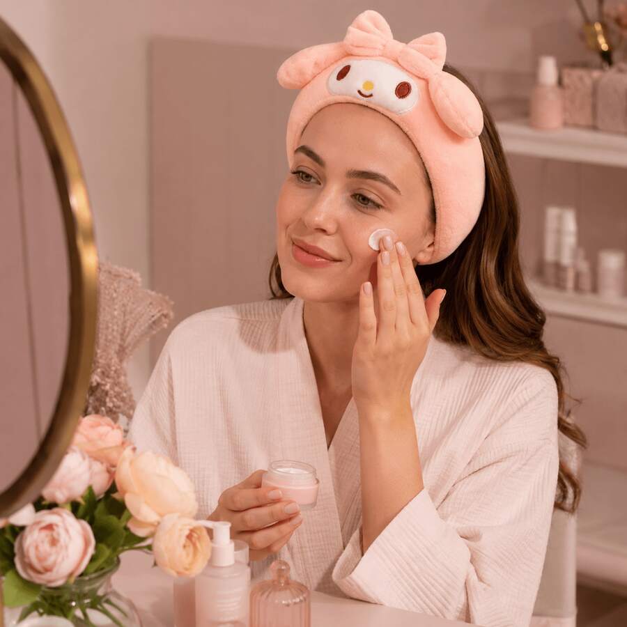 1pc MINISO Sanrio Character Decorative Headband For Daily Face Washing Back To School Season Cute My Melody Fluffy Ears Headband For Women Everyday Hair Accessories Pretty BFF Gift Choice - Baby Pink - View 1