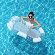 Inflatable Pool Float Mat With Headrest, Pool Lounge Float White Striped Adult Size, Summer Swimming Pool Lake Beach Party Water Hammock Chair Toy - White - View 5