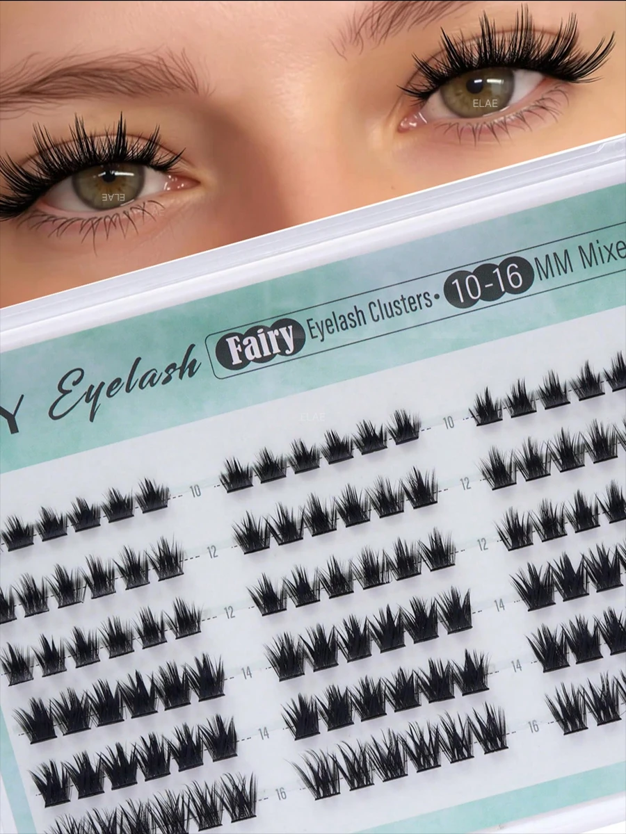ELAE 108Pcs Lash Clusters Manga DIY Lash Extension Anime Eyelash Clusters 10-16mm Spiky Individual Eye Lashes Wispy False Eyelashes D Curl Cosplay Doll Cluster Eyelash Extensions Super Thin Band - 尖尾漫畫款 - 查看 1