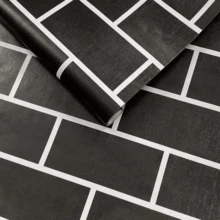 1 Roll Home Decor Wallpaper, Black And White Brick Pattern Self-Adhesive Wallpaper - Removable Sticker, Waterproof, Moisture-Proof, Cuttable, Easy To Install, Multiple Sizes, Suitable For Home Decor, Living Room, Kitchen, Bedroom, Bathroom, Cabinet, Table, Wall, Furniture Renovation - Black Bricks - View 8
