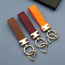 Leather Keychain Lanyard Fashion Unisex Key Ring Creative New H Car Key Fob Zinc Alloy Keychain, Suitable For Hanging Car Keys And Home Keys, Convenient To Carry, Ideal For Home And Travel. - A - View 3