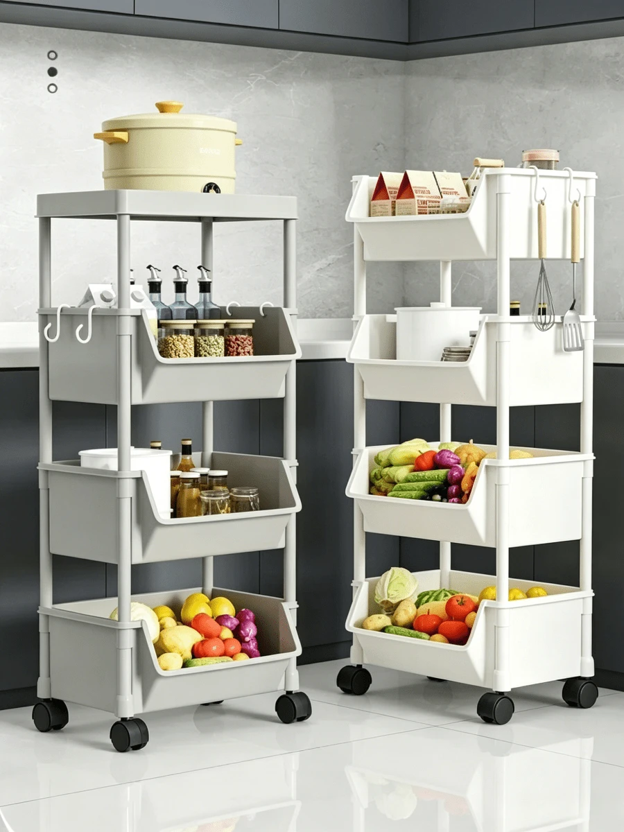 1pc Multi-Layer Movable Gap Storage Cart Multi-Specification, Kitchen Living Room Snack Storage Rack, Floor Pulley Book Sundry Sorting Storage Rack. - Multicolor - View 1