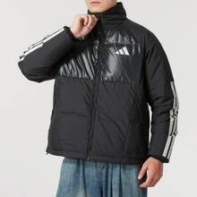 Adidas LW DOWN JKT Windproof And Warm Stand Collar Three Stripes Brand Logo Patchwork Slim Fit Thickened Thermal Lined Men's Style - Black - View 4