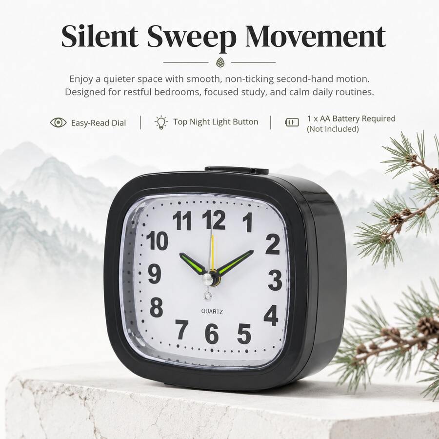 1pc Analog Alarm Clock, Silent Non-Ticking, Snooze Night Light, 1 AA Battery Operated Not Included, ABS Shell, Large Number Bedside Desk Clock For Bedroom Nightstand Living Room Office Dorm Kitchen, Gift For Dad Mom Girlfriend Students Elderly