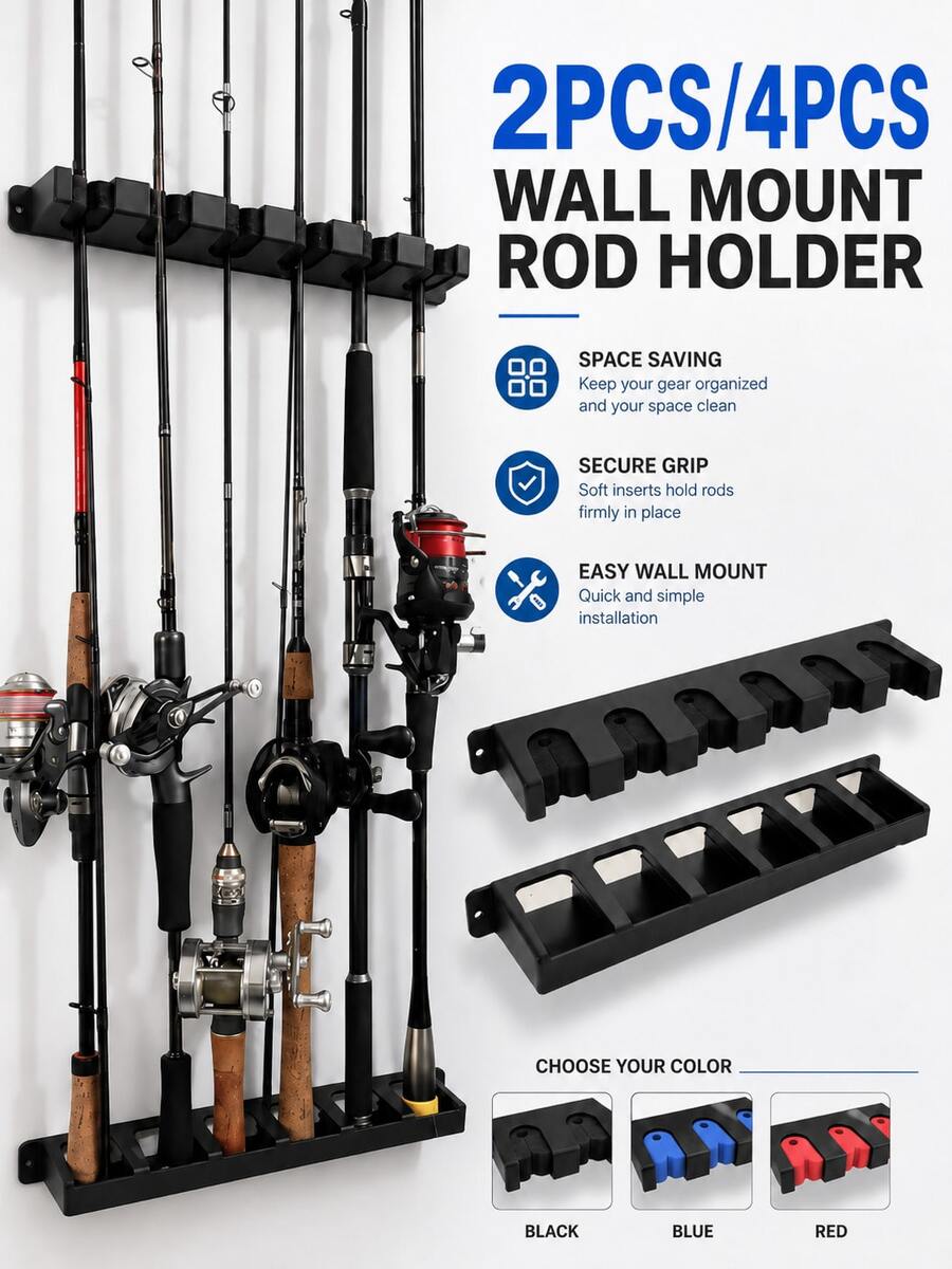 2pcs/4pcs Wall Mounted Fishing Rod Storage Rack, With Adjustable Vertical And Horizontal Slots, Rust-Resistant Powder Coated - Suitable For Garage Tool Wall, Men's Leisure Room Storage, Boat Deck Organization, Fishing Gear Room System - Space-Saving Fishing Rod Holder - Fishing Equipment Rack - Tidy Fishing Rod Rack - Wall Mounted Fishing Accessories - Garage Storage Solution - Multicolor - View 1