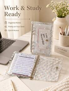 1pc 6-Hole Iridescent Polka Dot Butterfly Loose Leaf Binder, PVC Transparent Insert File Folder Notebook Organizer - Multiple Styles - View 3