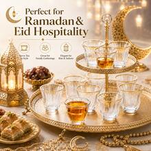 6/12pcs Elegant Clear Glass Tea Cup Set, Gold Rim Pattern Espresso Coffee Cups, Luxury Turkish Arabic Tea Glasses For Home Kitchen, Coffee Bar, Party, Wedding, Ramadan & Holiday Entertaining - Gold - View 6