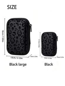 Black Leopard Print EVA Hard Shell 4.3 Inch Compact Storage Case - Travel Protective Storage Bag, Suitable For Electronic Accessories, Earphones, Hard Drives And Data Cables; Shockproof Zippered Pouch (Storage Case Only) - Multicolor - View 4
