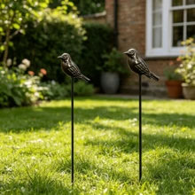 Garden Bird Stake Ground Insert Decoration - Rustic Style Outdoor Decor For Garden Lawn Flower Pot Floral Arrangement Atmosphere Enhancement, Suitable For Halloween, Thanksgiving, Christmas Gifts - 2 Birds - View 1
